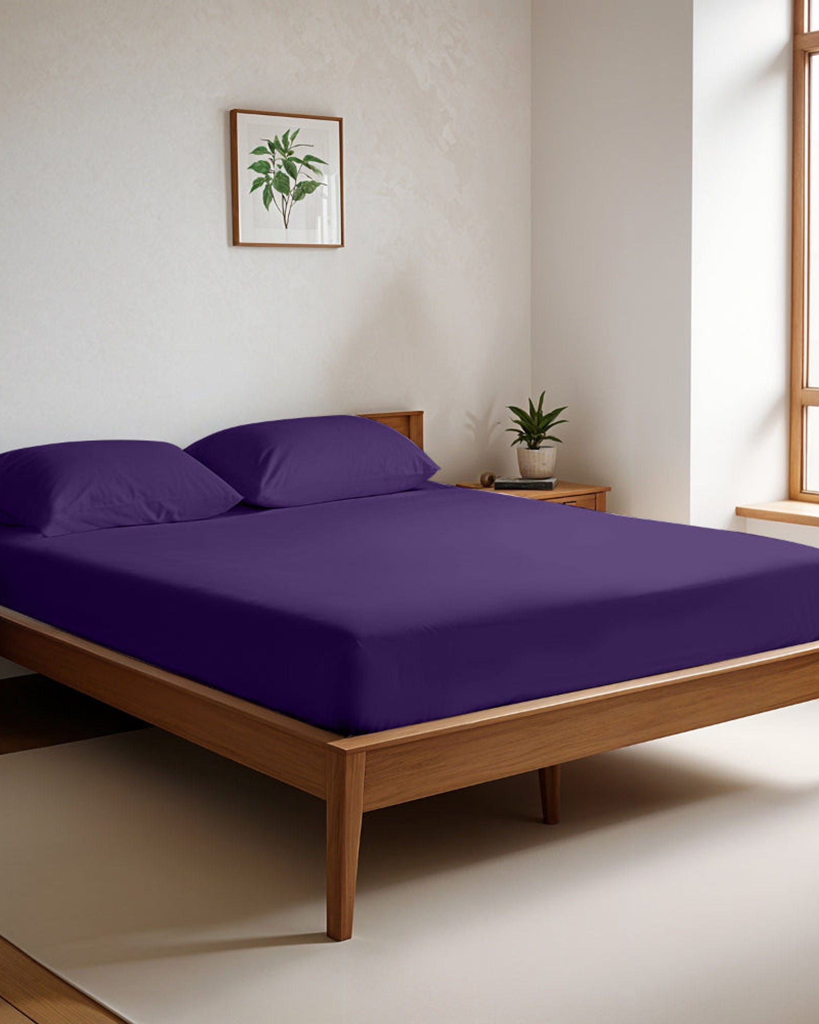 طقم ملاءات قطنية منزلية فائقة النعومة مكون من 3 قطع باللون البنفسجي