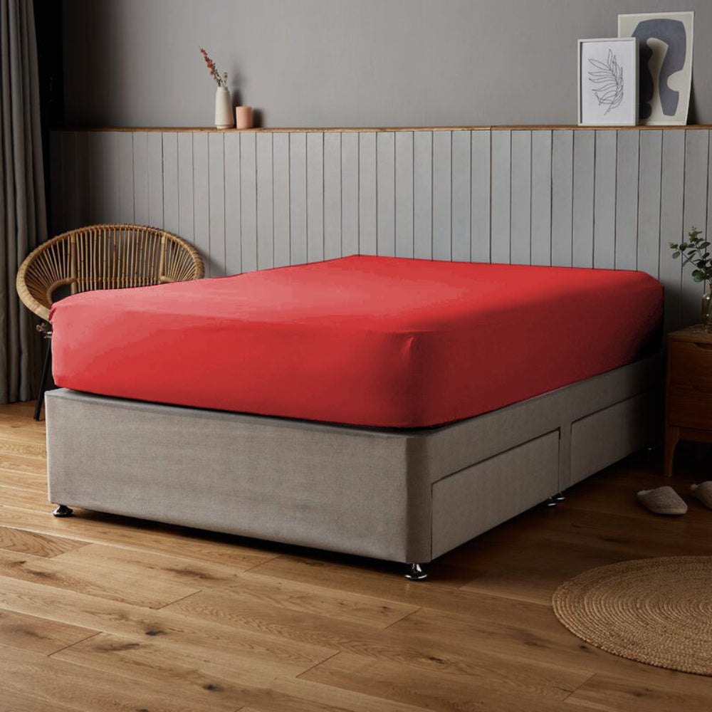 ملاءة سرير قطنية ساتان 100% من Cotton Home، 300TC، 3 قطع، لون أحمر