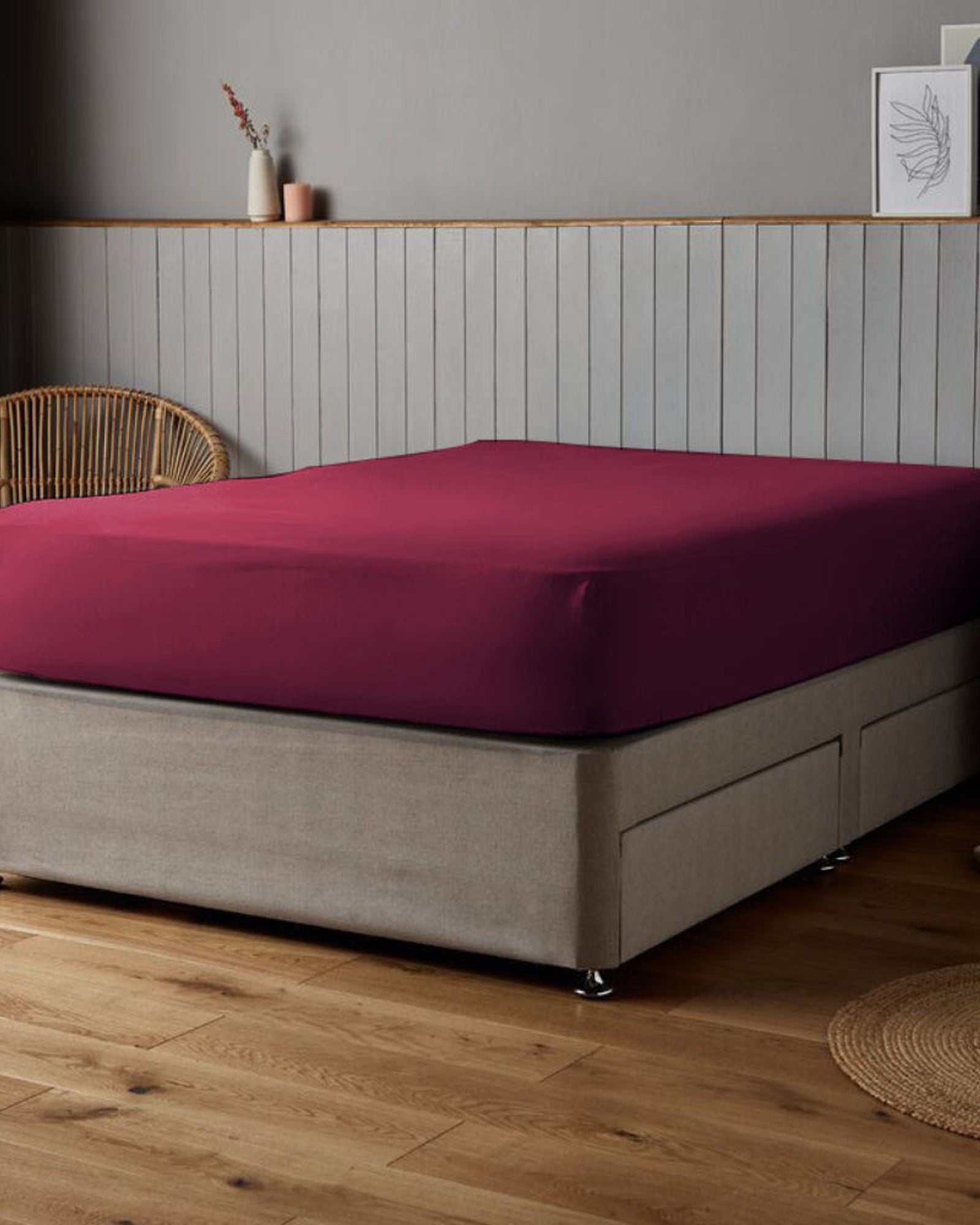 ملاءة سرير قطنية من ساتان 100% من Cotton Home، مكونة من 3 قطع، لون عنابي