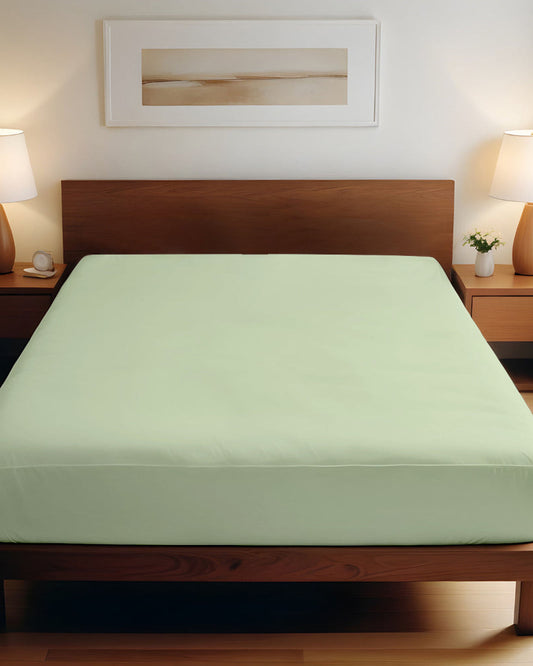 ملاءة سرير قطنية منزلية قطعة واحدة فائقة النعومة بلون أخضر نعناعي