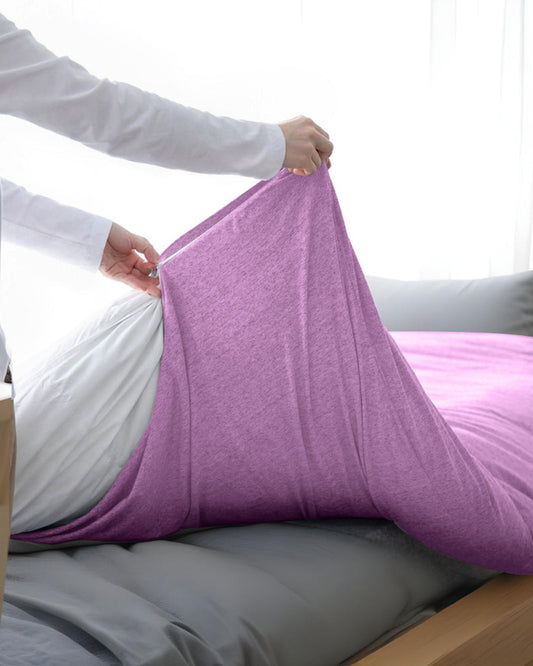 طقم غطاء لحاف من القطن الجيرسي مكون من 3 قطع باللون الأرجواني