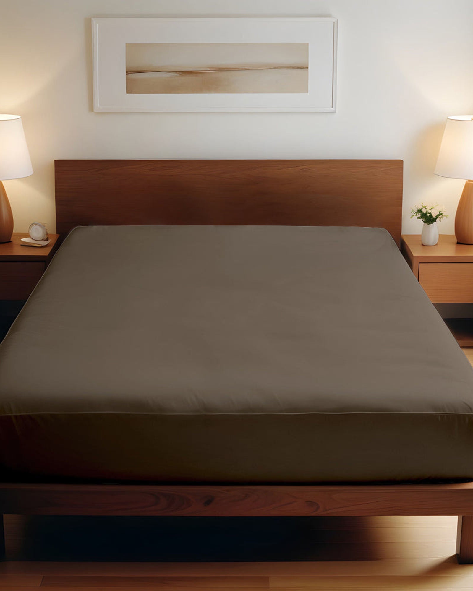 ملاءة سرير قطنية منزلية قطعة واحدة فائقة النعومة باللون البني