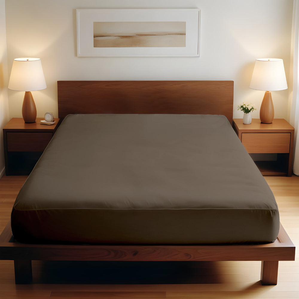 ملاءة سرير قطنية منزلية قطعة واحدة فائقة النعومة باللون البني