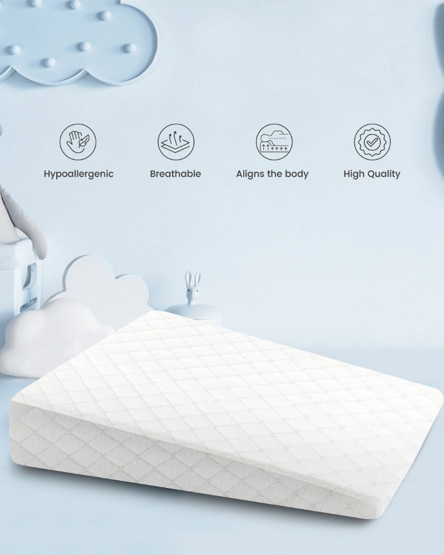 وسادة منزلية قطنية ناعمة على شكل إسفين، لون أبيض