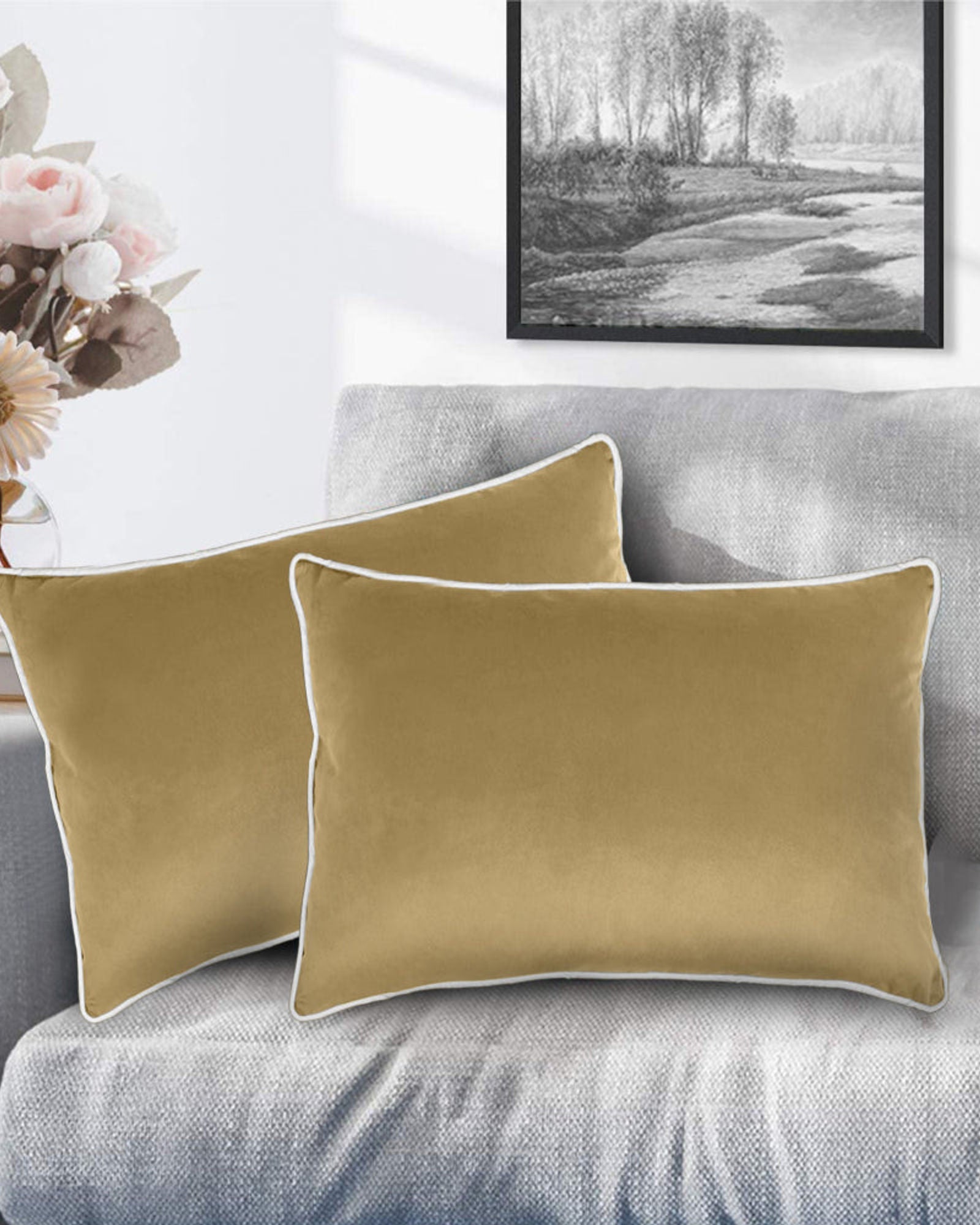 وسادة مخملية من القطن المنزلي مقاس 45 × 30 سم، عبوة من قطعتين