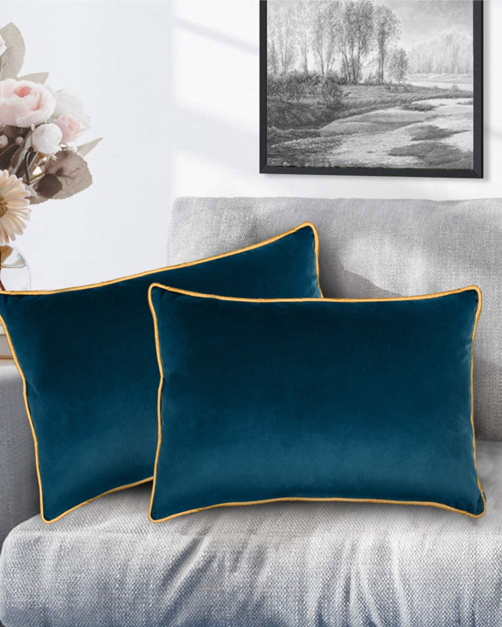 وسادة مخملية من القطن المنزلي مقاس 45 × 30 سم، عبوة من قطعتين