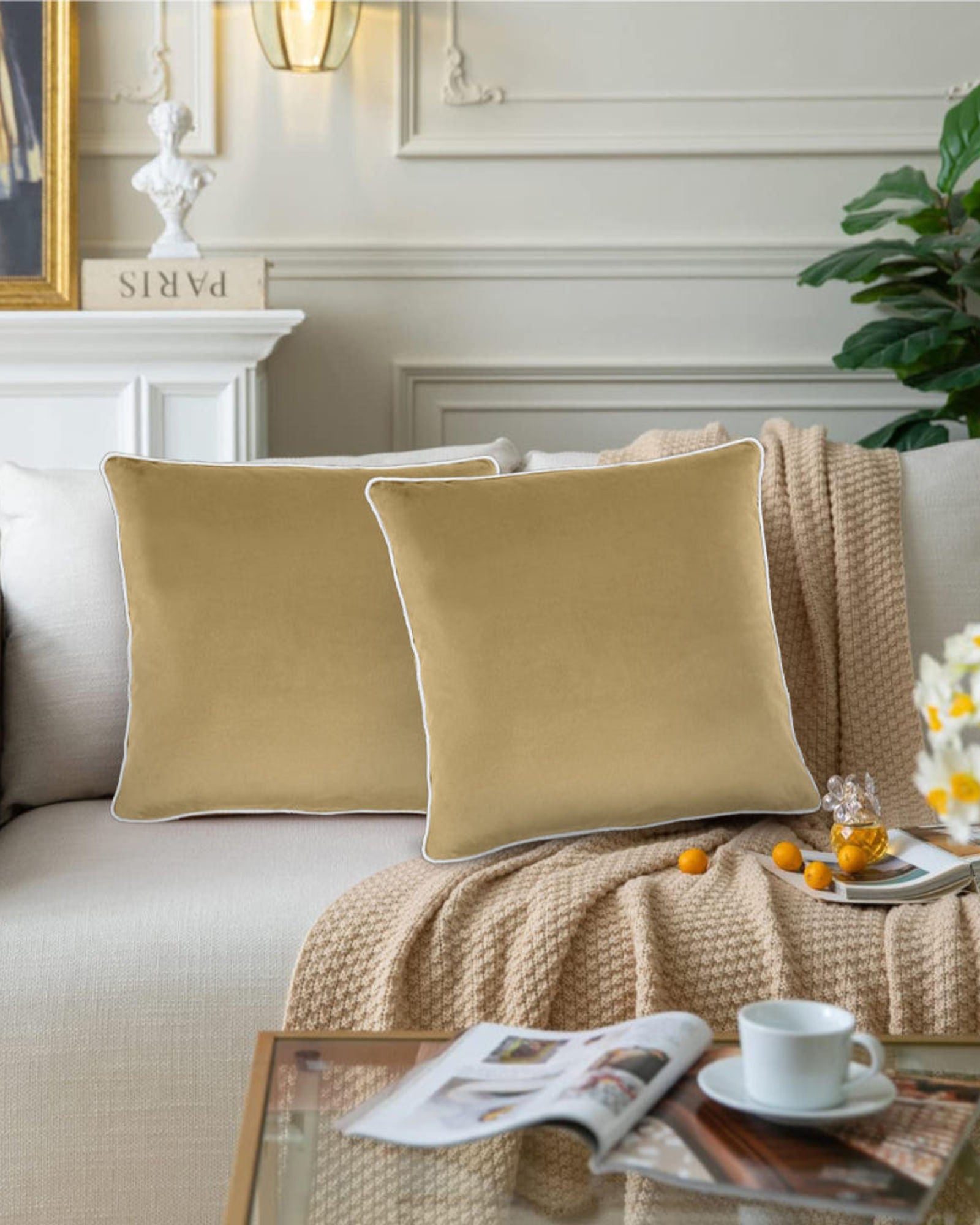 وسادة مخملية من القطن المنزلي مقاس 45 × 45 سم، عبوة من قطعتين
