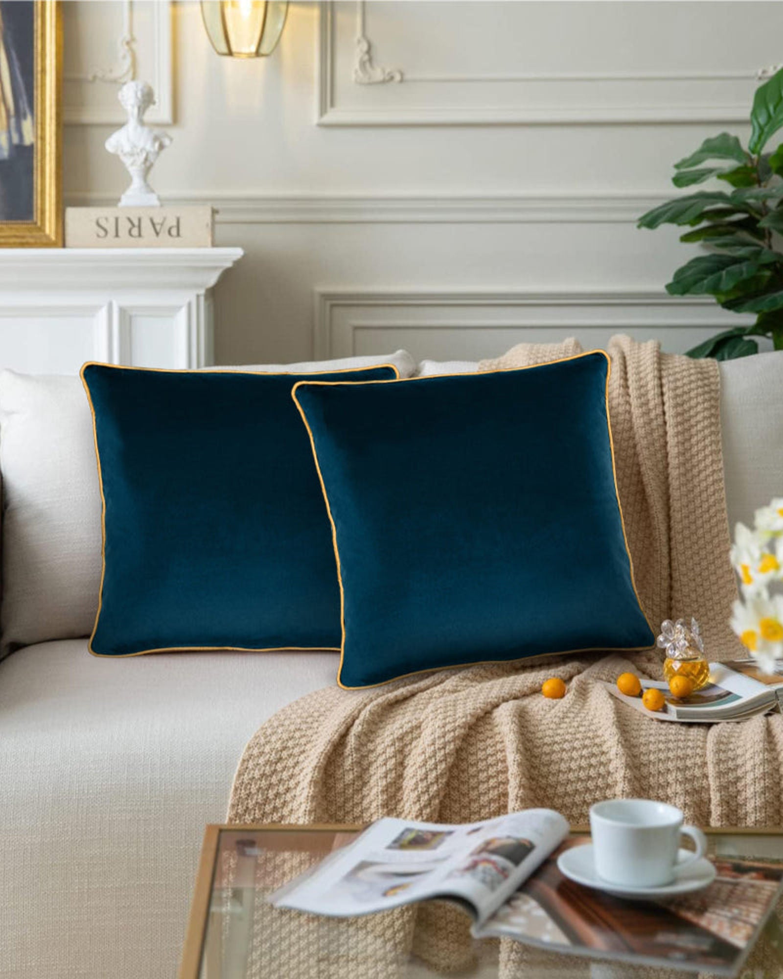 وسادة مخملية من القطن المنزلي مقاس 45 × 45 سم، عبوة من قطعتين