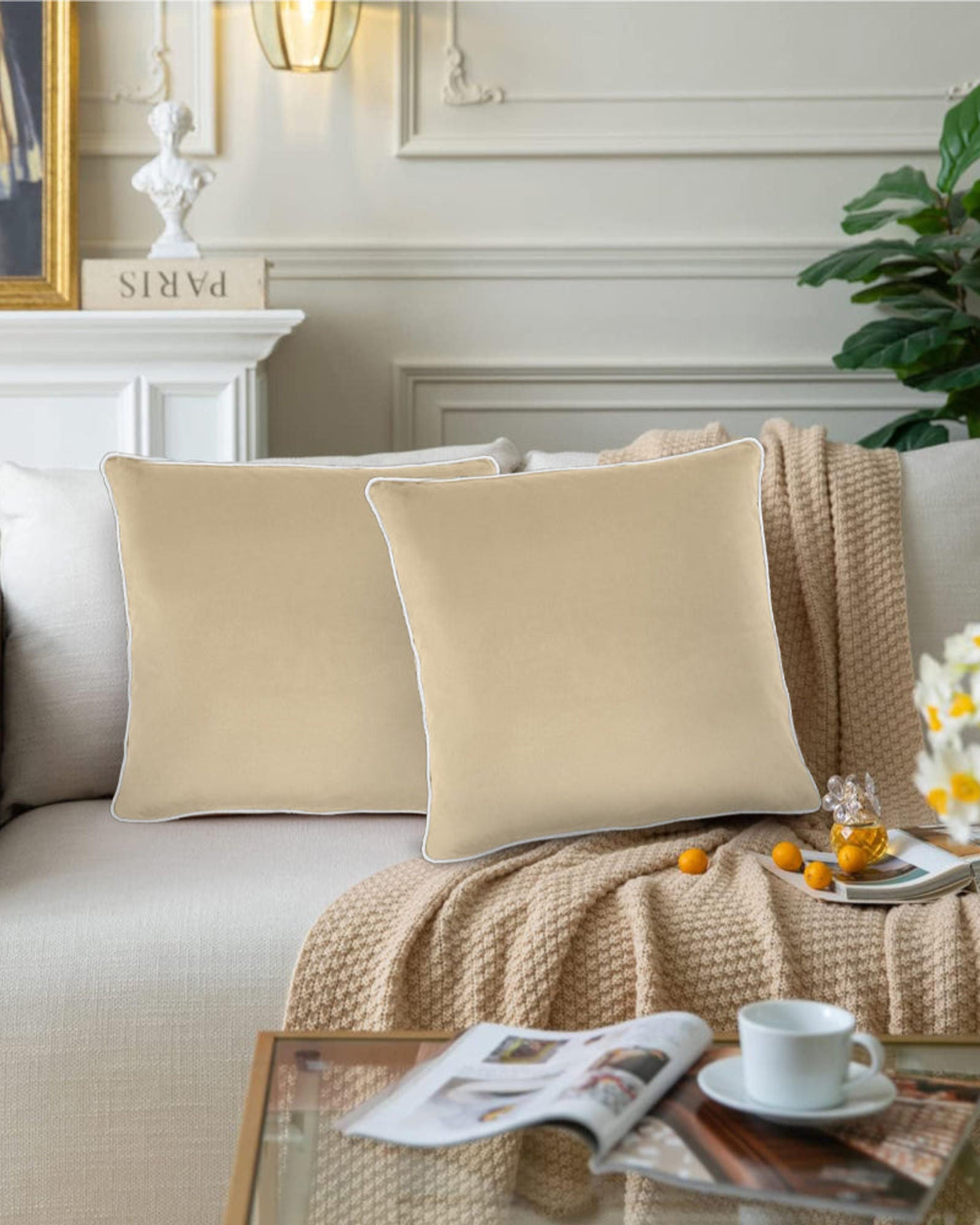 وسادة مخملية من القطن المنزلي مقاس 45 × 45 سم، عبوة من قطعتين