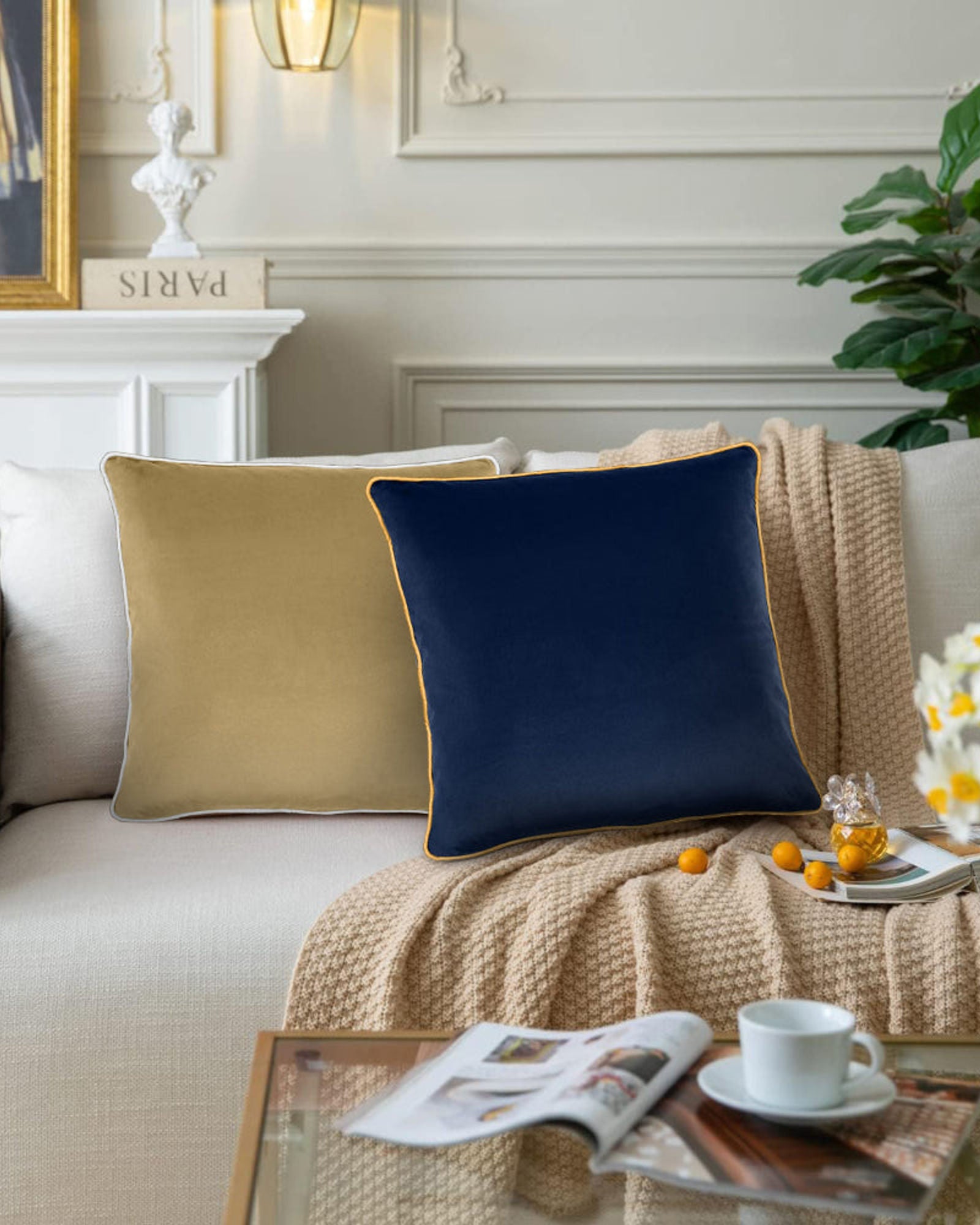 وسادة مخملية من القطن المنزلي مقاس 45 × 45 سم، عبوة من قطعتين