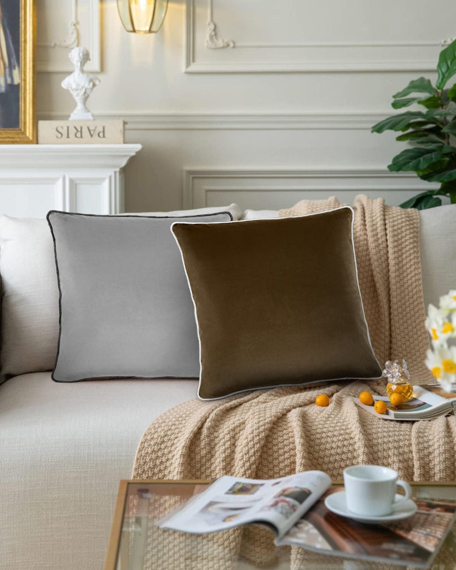 وسادة مخملية من القطن المنزلي مقاس 45 × 45 سم، عبوة من قطعتين