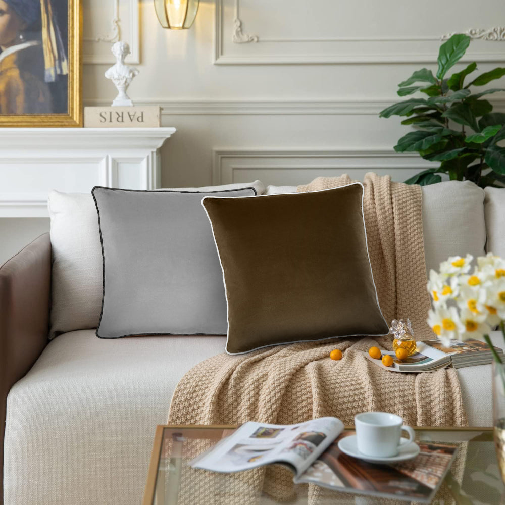 وسادة مخملية من القطن المنزلي مقاس 45 × 45 سم، عبوة من قطعتين