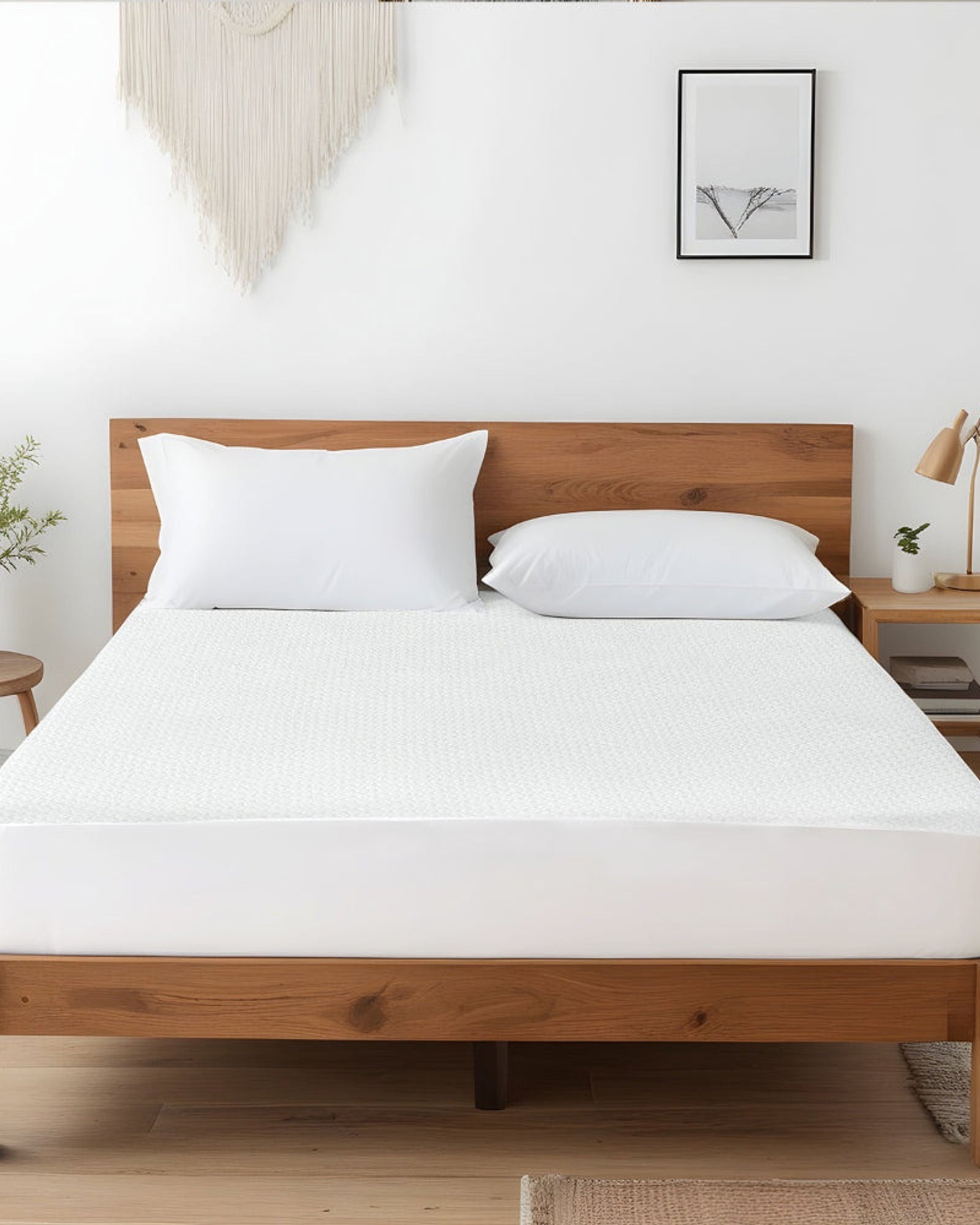 واقي مرتبة مقاوم للماء من القطن المنزلي، أبيض