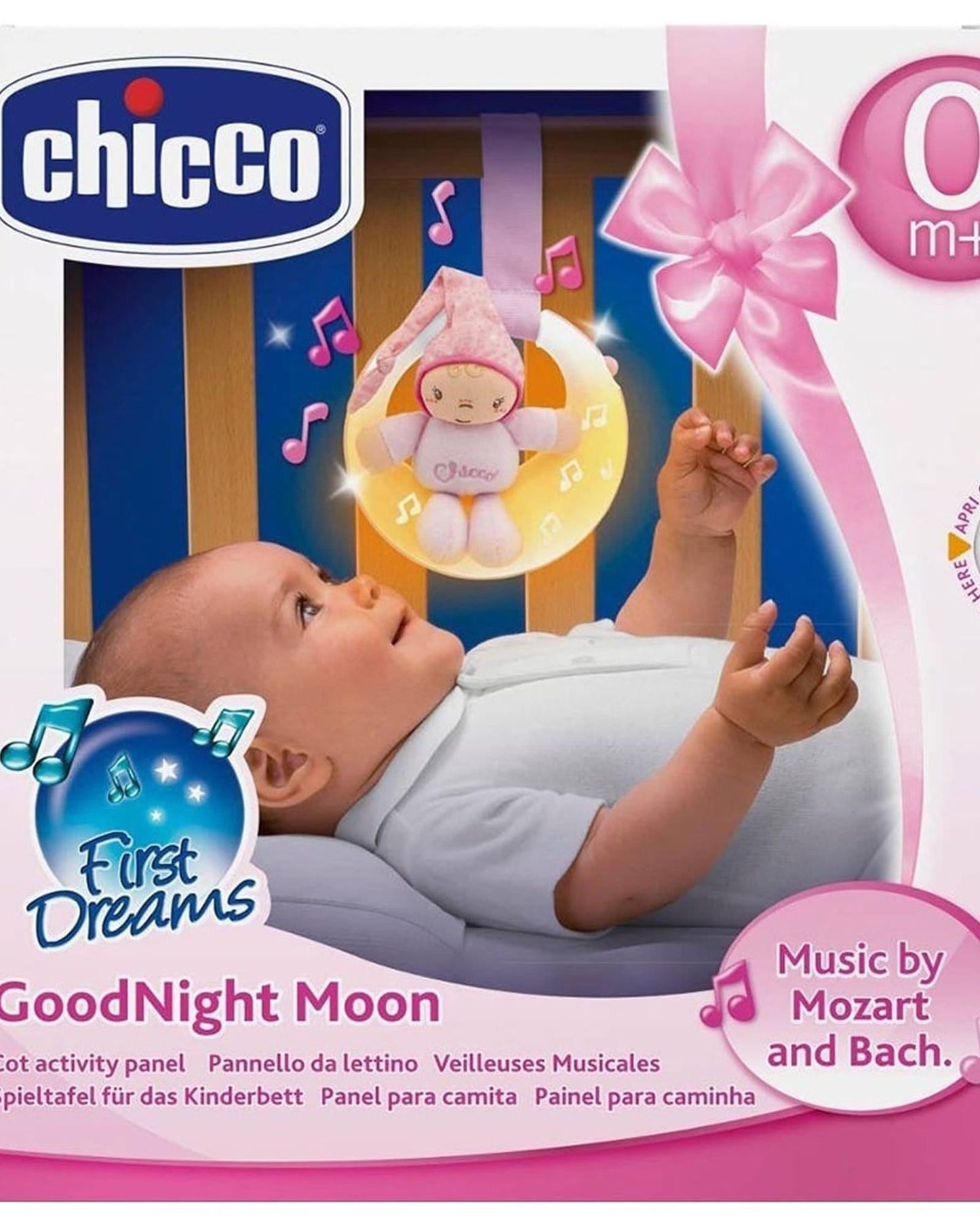 سرير أطفال CHICCO GOODNIGHT MOON باللون الوردي للأطفال من عمر 0 أشهر فما فوق