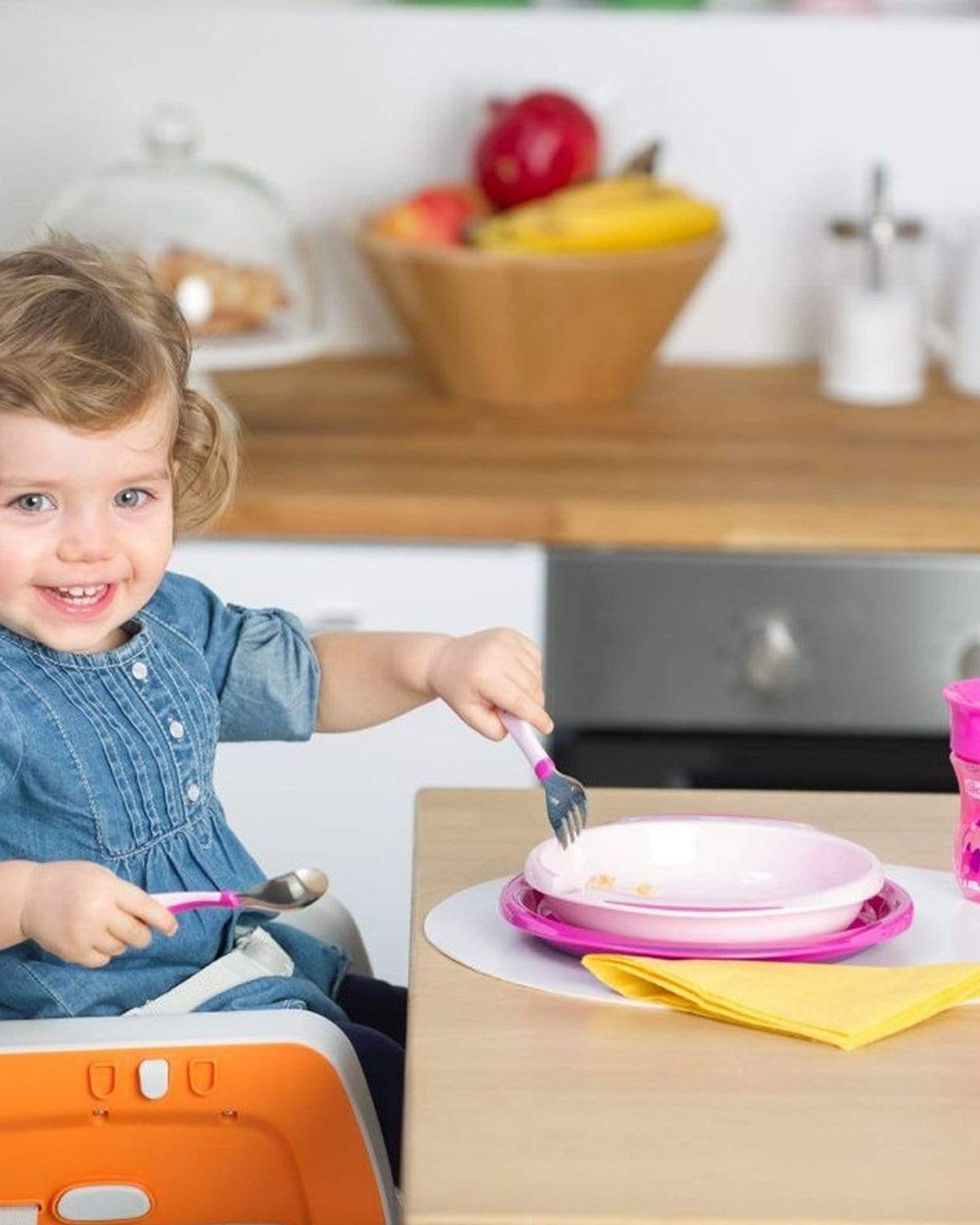 أدوات مائدة معدنية للأطفال من عمر 18 شهرًا فما فوق باللون الأزرق