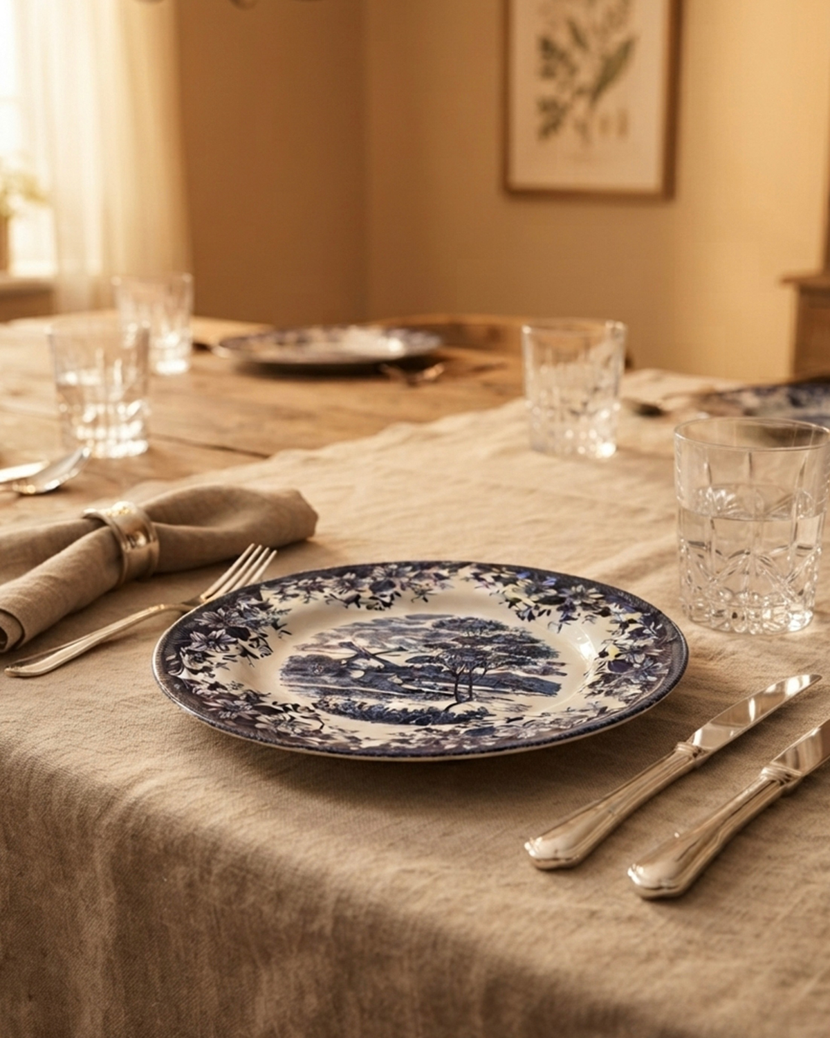 Claytan Classic Blue Windmill & Floral Pattern Earthenware Dinner Plate, 10.2 Inch, White