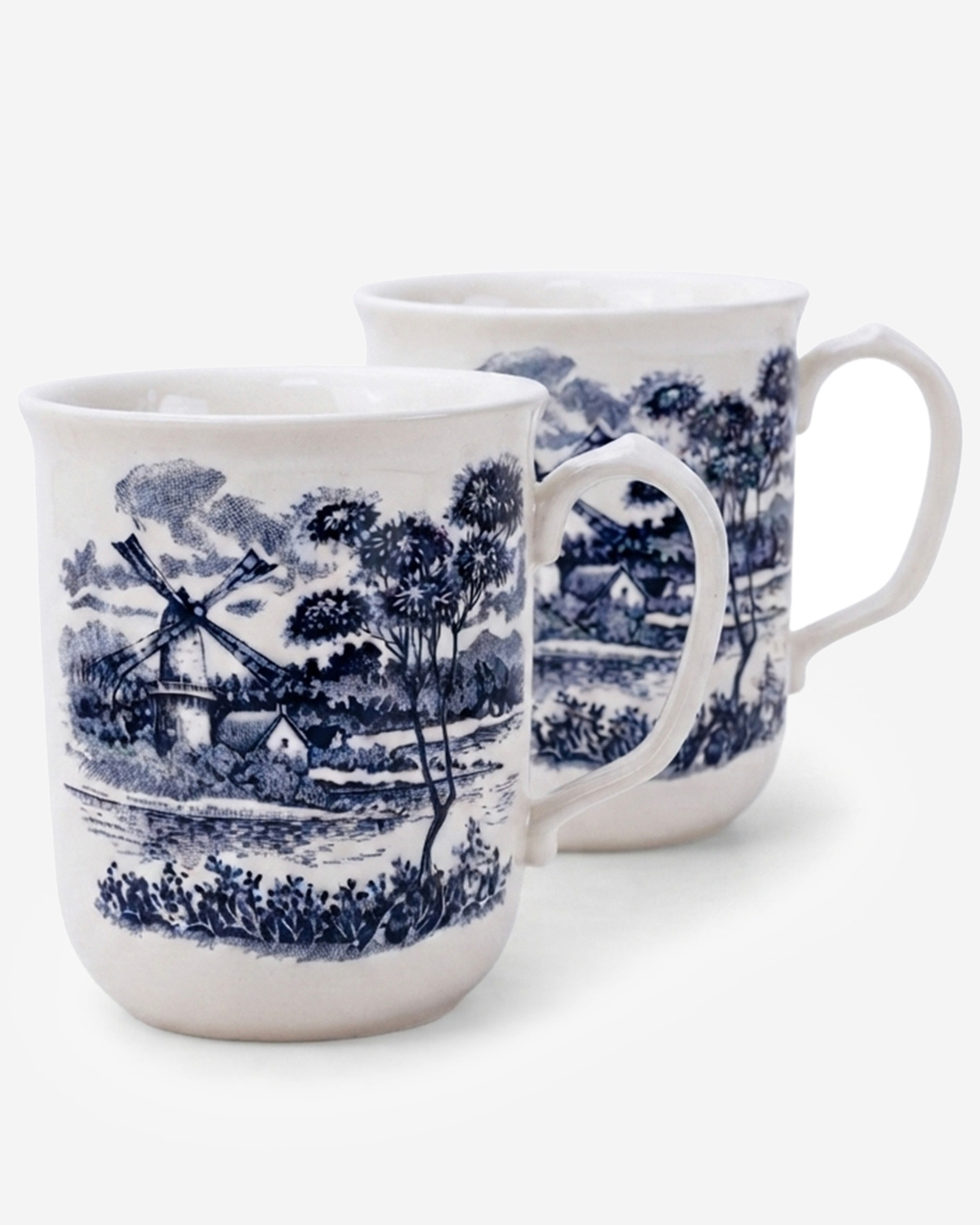 Claytan Classic Blue Windmill Pattern Earthenware Mug, 340ml, White