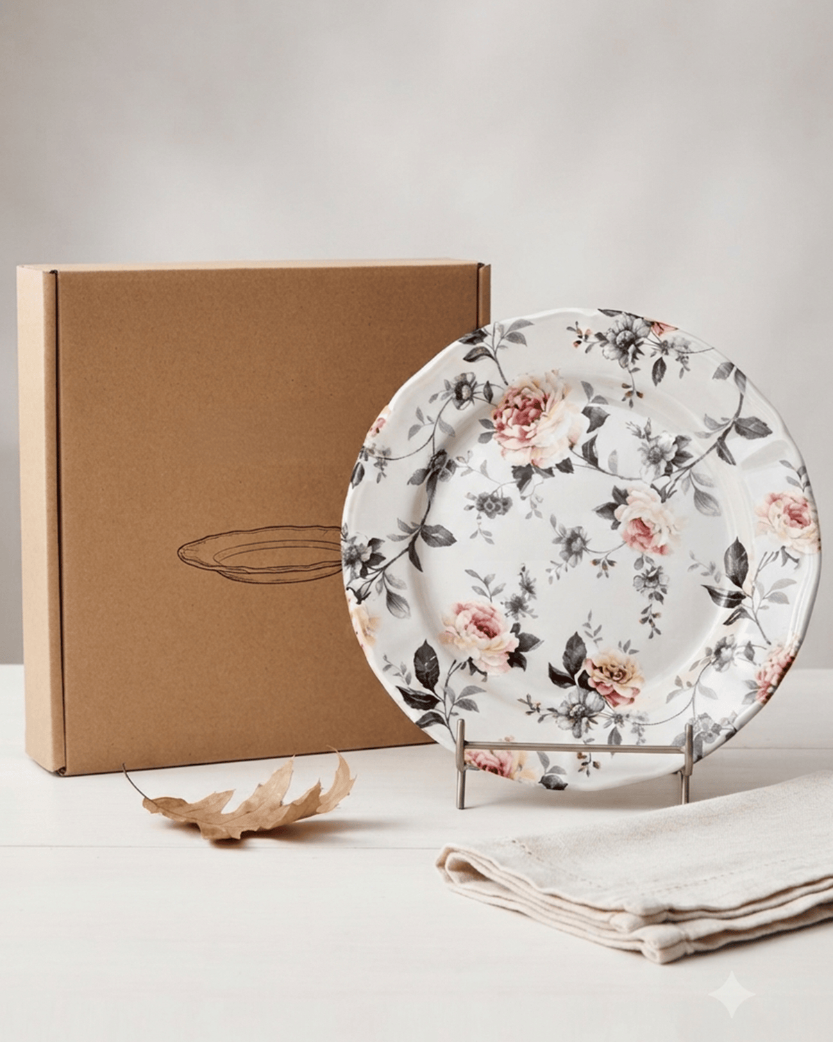 Claytan Jasper Floral Pattern Earthenware Chop Plate, 12.1 Inch, White, Set of 6