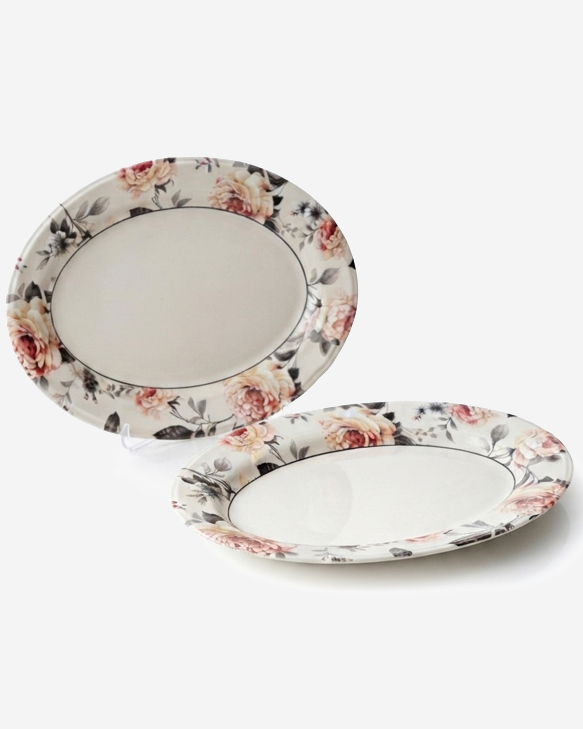 Claytan Jasper Floral Pattern Earthenware Oval Platter, 14 Inch, White