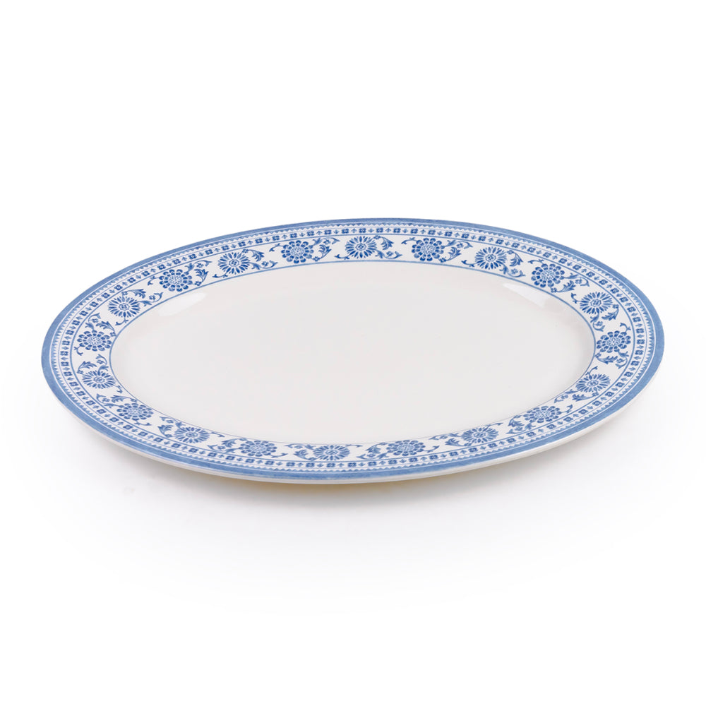 طبق سيراميك بيضاوي من Claytan Plethora مقاس 14.2 بوصة مطلي يدويًا (رمادي وأبيض، مجموعة من قطعة واحدة)