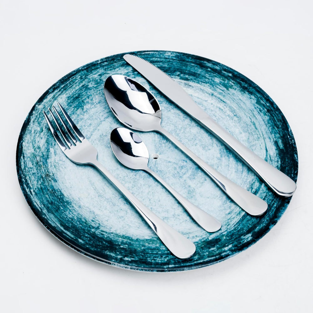 طقم أدوات مائدة إيفرين من كويزين آرت، ٢٤ قطعة - أدوات مائدة فضية أنيقة من الفولاذ المقاوم للصدأ