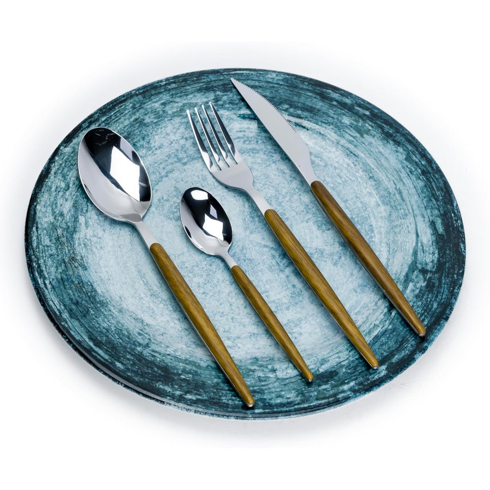 مجموعة أدوات مائدة فيسبر من كويزين آرت، مكونة من 16 قطعة - أدوات مائدة أنيقة من الخشب والفولاذ المقاوم للصدأ