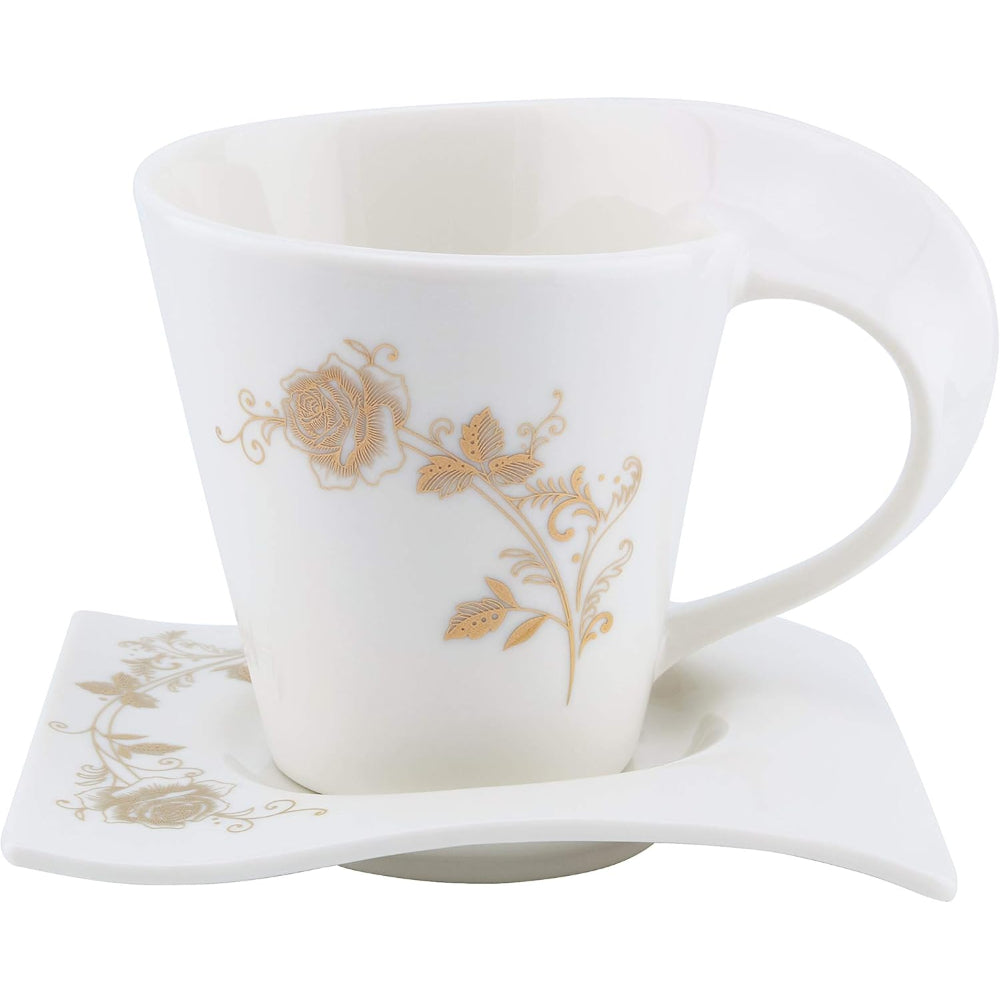 طقم أكواب وصحون من الخزف الصيني العظمي (12 قطعة، سعة 90 سم مكعب) | أكواب شاي وقهوة أنيقة مع صحون متناسقة