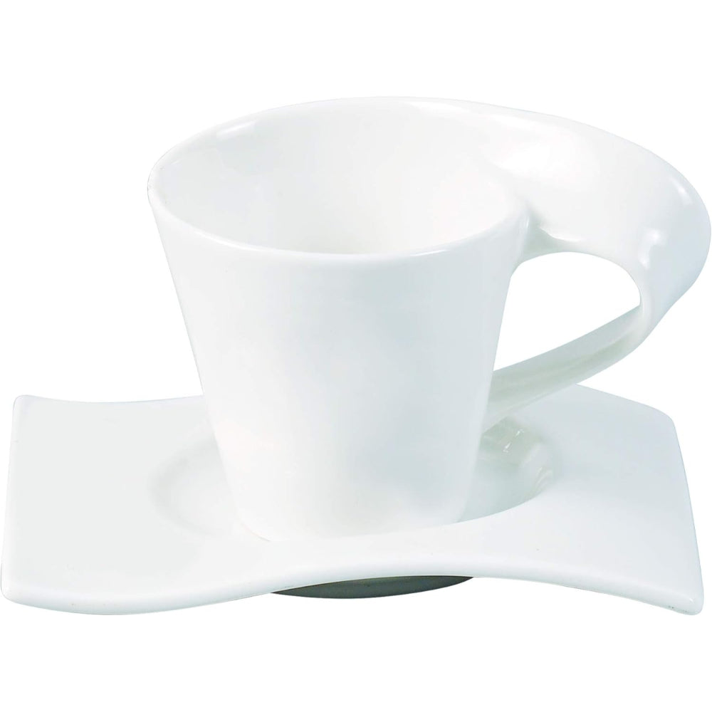 طقم أكواب وصحون من الخزف الصيني العظمي الضحل، أبيض، سعة ٢٠٠ سم مكعب | طقم شاي وقهوة أنيق