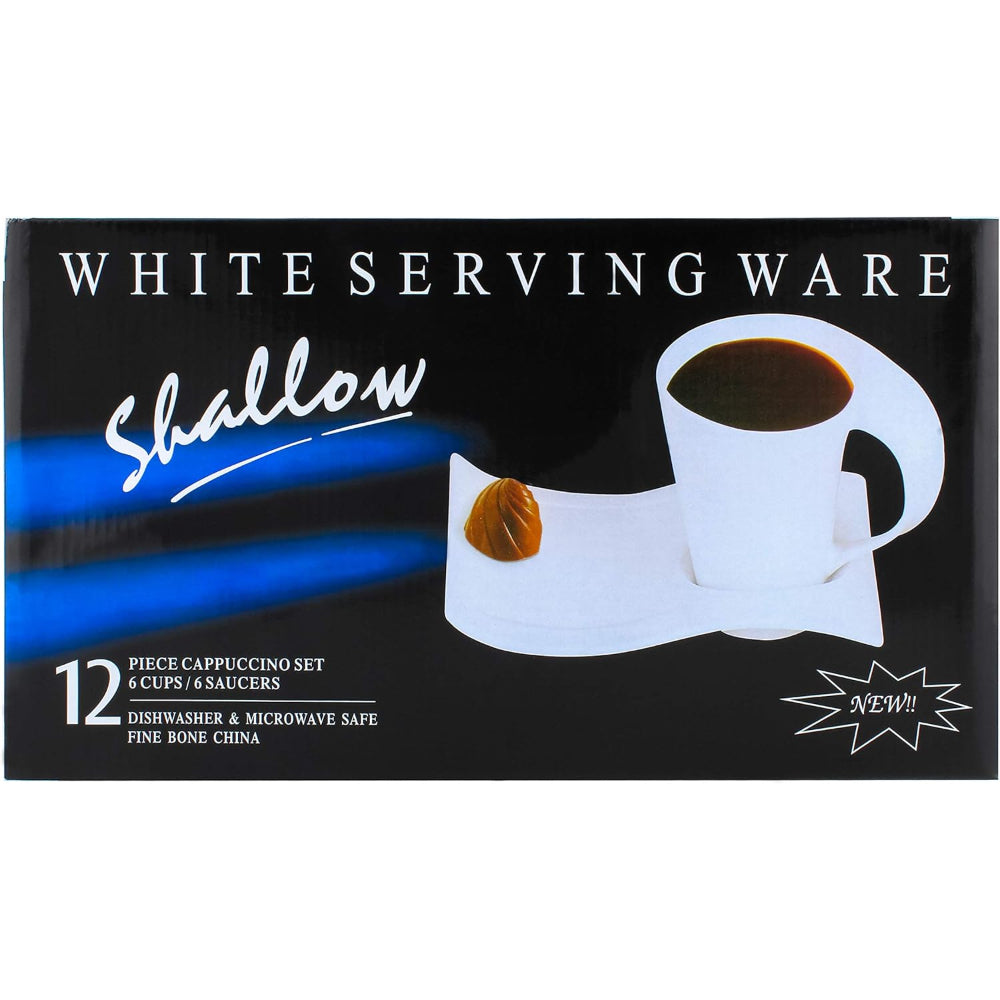 طقم أكواب وصحون من الخزف الصيني العظمي الضحل، أبيض، سعة ٢٠٠ سم مكعب | طقم شاي وقهوة أنيق