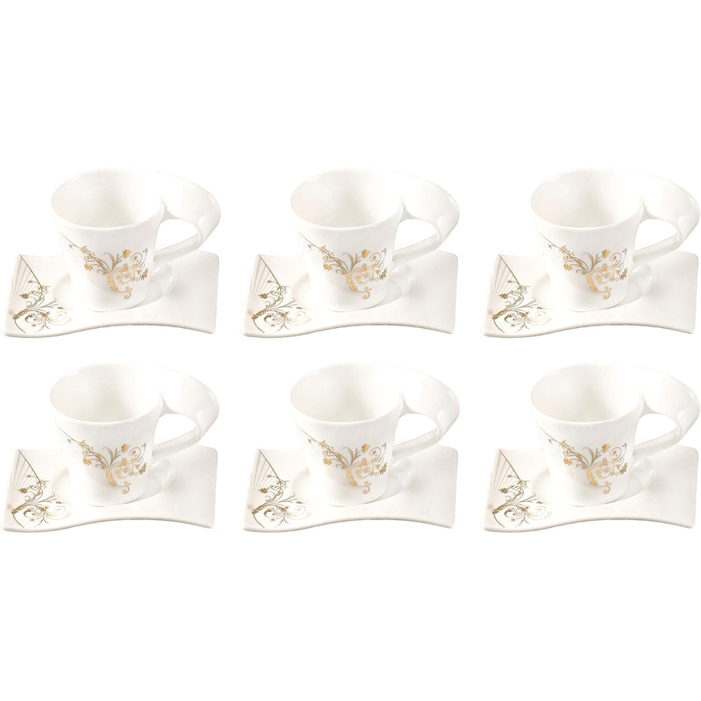 Shallow Porcelain Cup and Saucer Set, 12 Pieces, 200ml | Elegant White Tea and Coffee Set