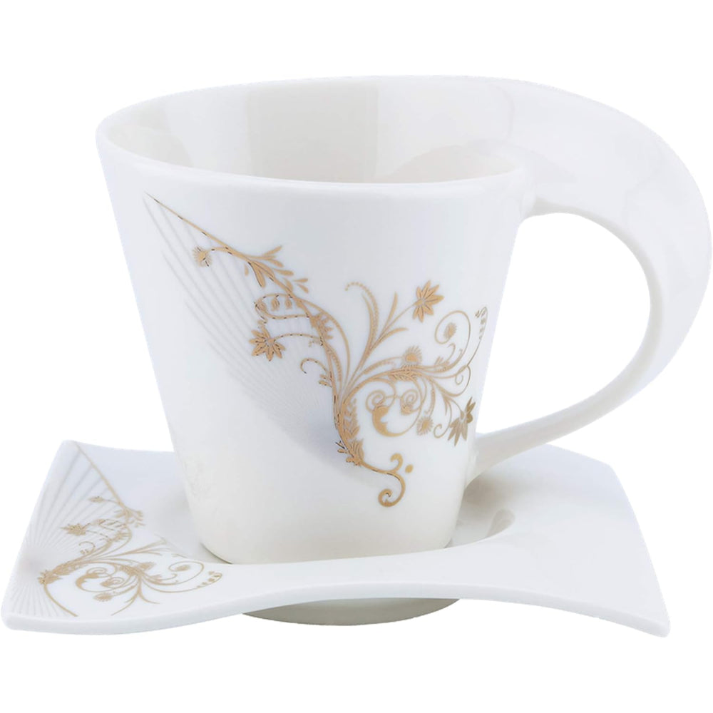 طقم فناجين وصحون من البورسلين الضحل، ١٢ قطعة، ٢٠٠ مل | طقم شاي وقهوة أبيض أنيق