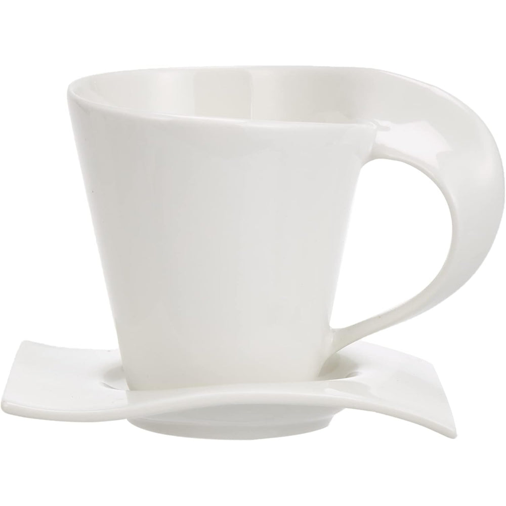 طقم شاي صيني عظمي ضحل، أبيض - طقم من 15 قطعة مع إبريق شاي سعة 1050 مل، وكريمة سعة 175 مل، ووعاء سكر سعة 175 مل، و6 أكواب سعة 150 مل، و6 أطباق