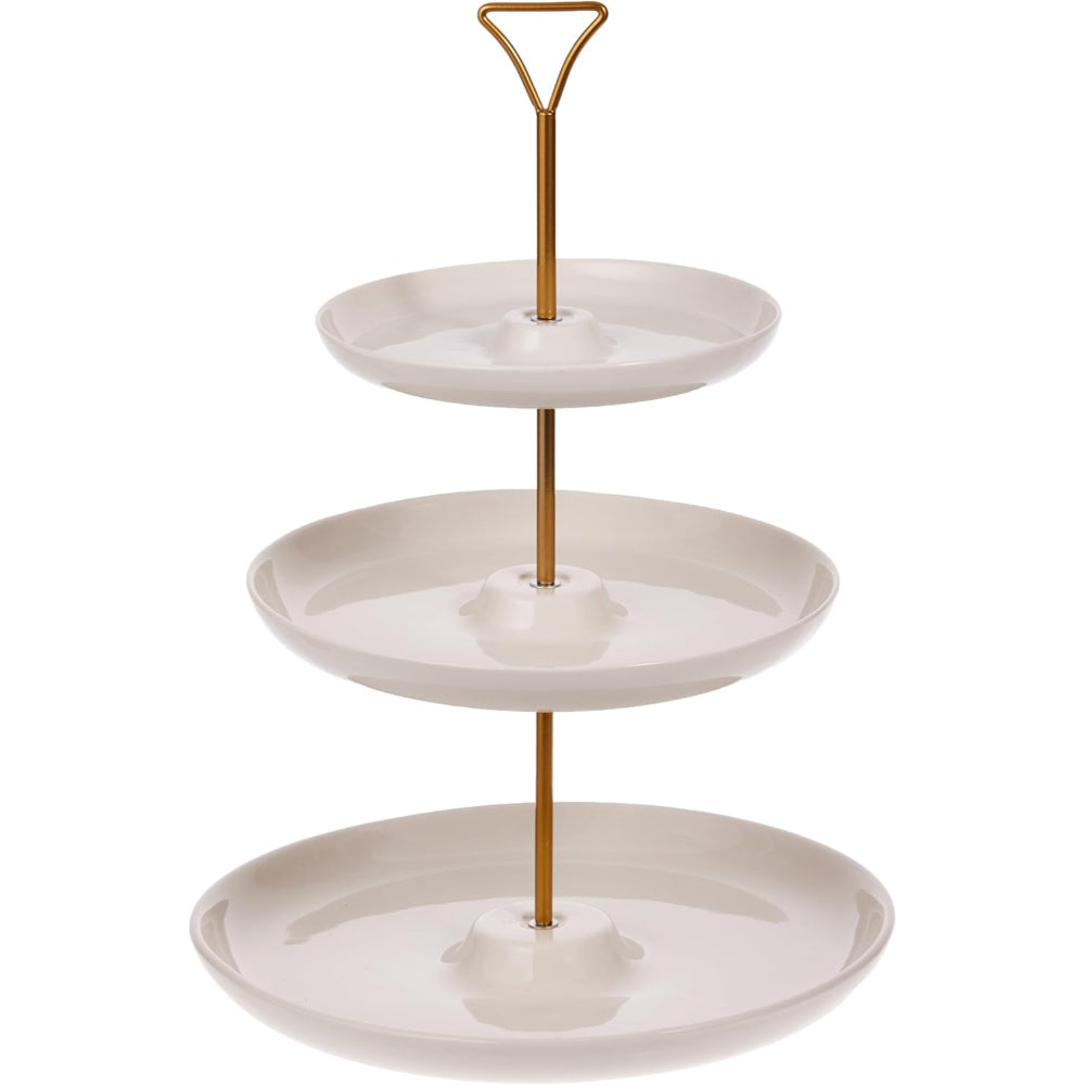 Bone China Shallow 7"/9"/11" 3-Tier Round Plate with Gold Stand – Elegant Serving Set for Appetizers, Desserts, and Snacks