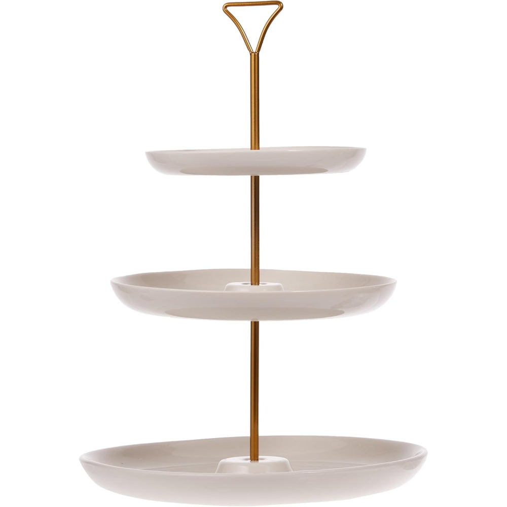 طبق دائري من الخزف الصيني العظمي، 3 طبقات، مقاس 7/9/11 بوصة، مع حامل ذهبي - طقم تقديم أنيق للمقبلات والحلويات والوجبات الخفيفة