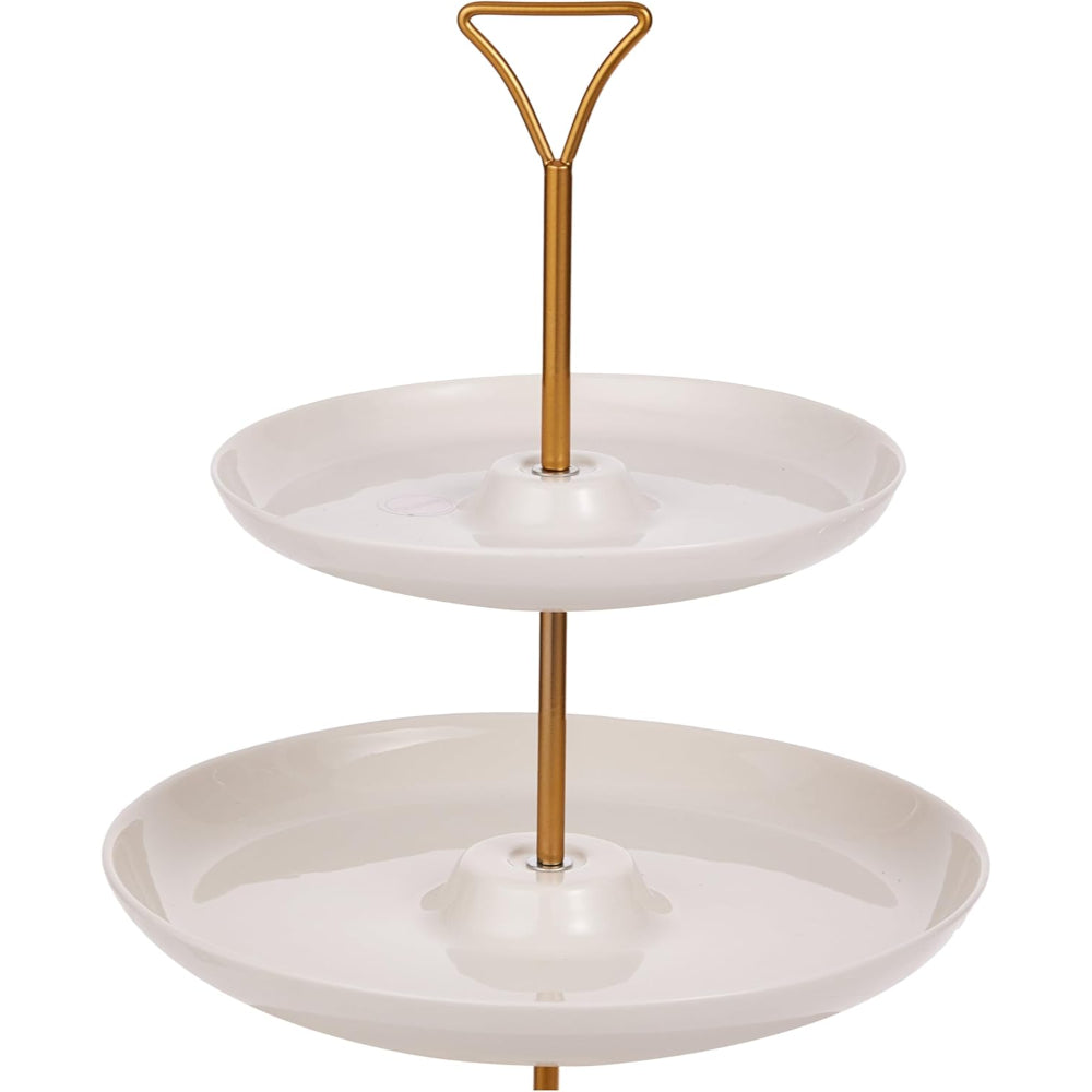 طبق دائري من الخزف الصيني العظمي، 3 طبقات، مقاس 7/9/11 بوصة، مع حامل ذهبي - طقم تقديم أنيق للمقبلات والحلويات والوجبات الخفيفة