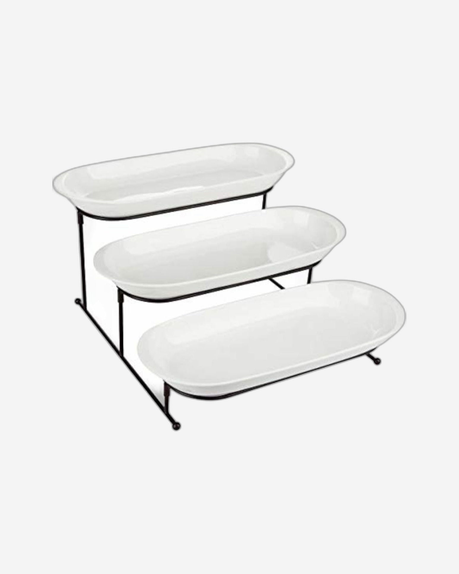 طبق بيضاوي من البورسلين بثلاث طبقات مع حامل، أبيض، 3×40 سم