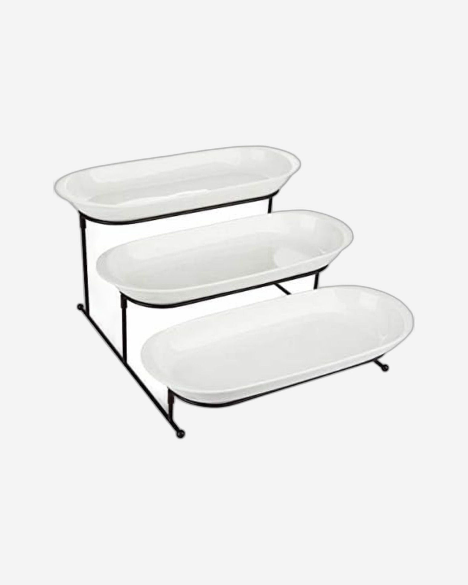 طبق بيضاوي من البورسلين بثلاث طبقات مع حامل، أبيض، 3×40 سم