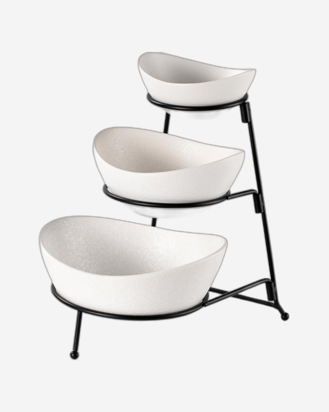 طقم أوعية تقديم من البورسلين الصيني العظمي بثلاث طبقات مع حامل أسود - 13 سم، 15 سم، 19 سم