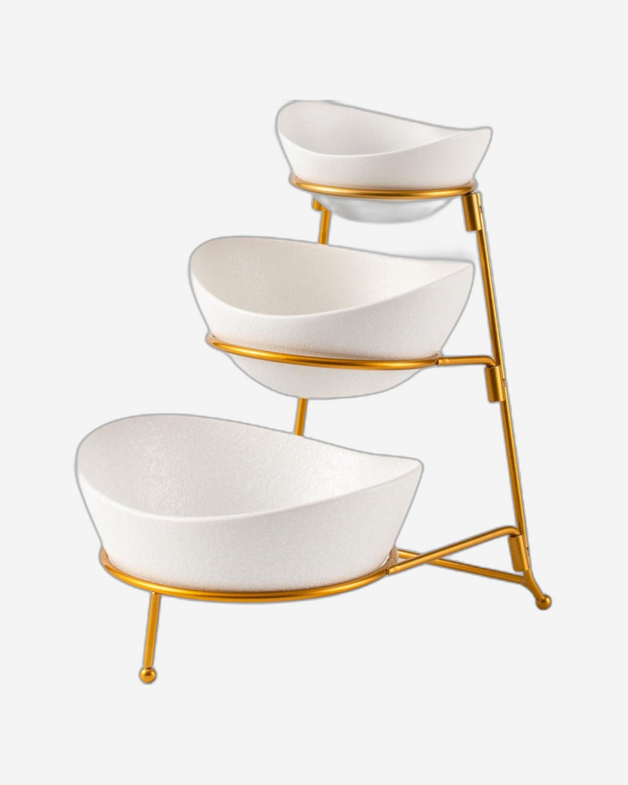 طقم أوعية تقديم من البورسلين الصيني العظمي بثلاث طبقات مع حامل أسود - 13 سم، 15 سم، 19 سم