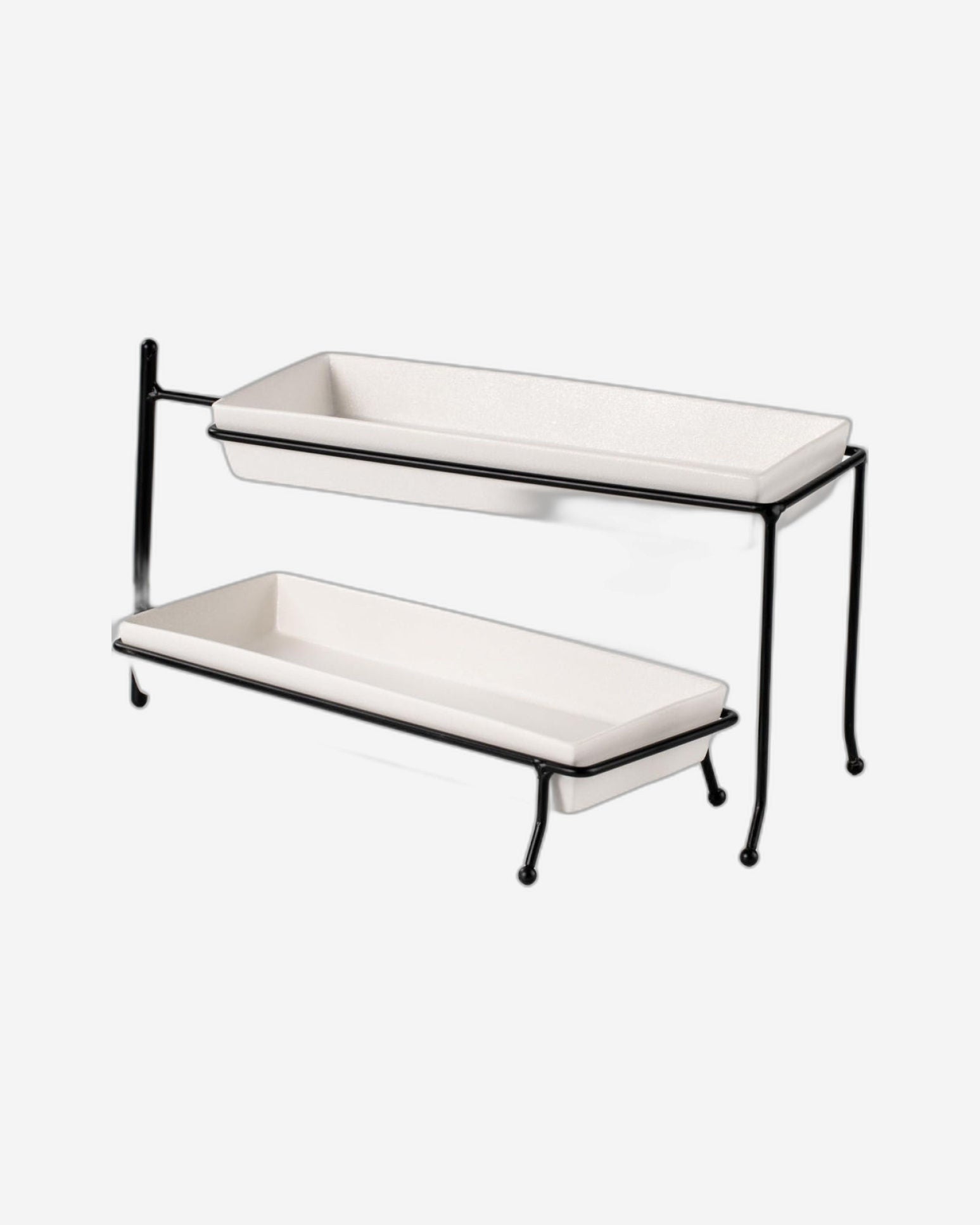 طبق تقديم مستطيل من البورسلين الخزفي الضحل ذو طبقتين مع حامل أسود - عرض تقديم أنيق 29 سم