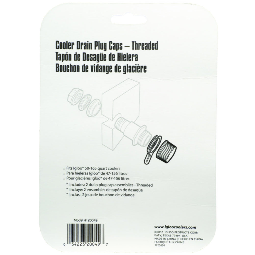 Igloo-Threaded Drain Plug Caps With Plastic Tether - White