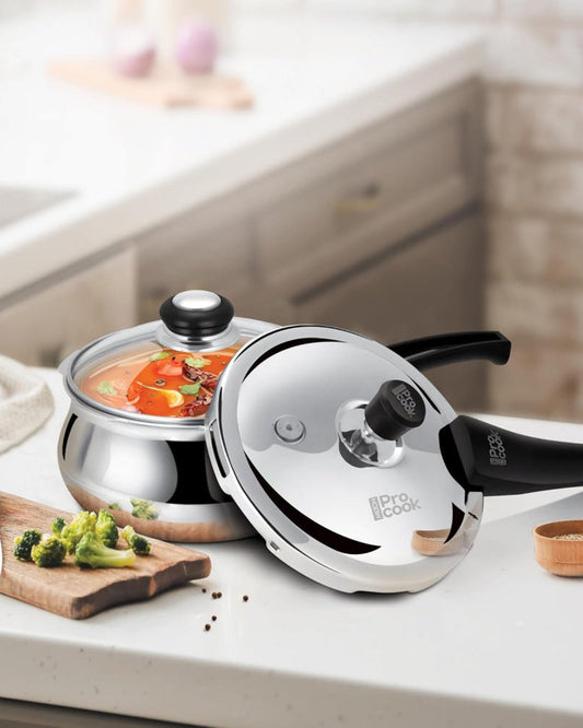 طنجرة ضغط ميلتون برو كوك تريبلي، مصنوعة من الفولاذ المقاوم للصدأ، تعمل بالحث، مع غطاء خارجي وزجاجي، سعة 3.5 لتر، لون فضي | نظام تحرير الحشية، آمنة غذائيًا | تعمل بالحث | صفيحة ساخنة | مقاومة للهب