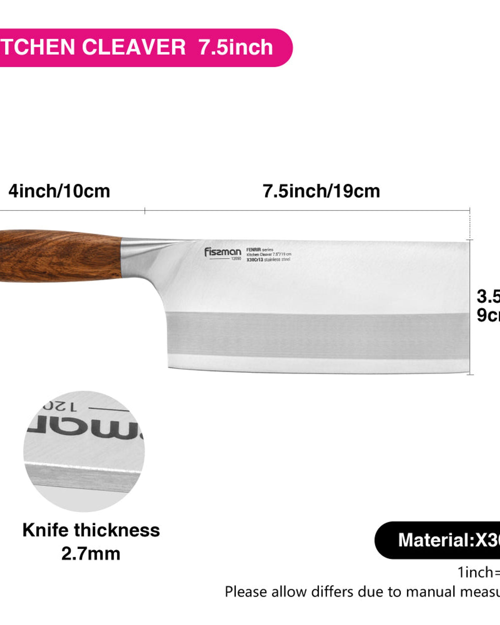 ساطور مطبخ فيسمان 7.5 بوصة سلسلة فينرير (فولاذ 420J2)