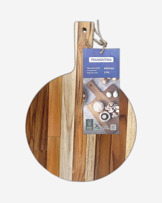 ترامونتينا منذ عام 1911، صنع في البرازيل، لوح ترامونتينا دائري من خشب الساج بمقبض، مقاس 40×30 سم