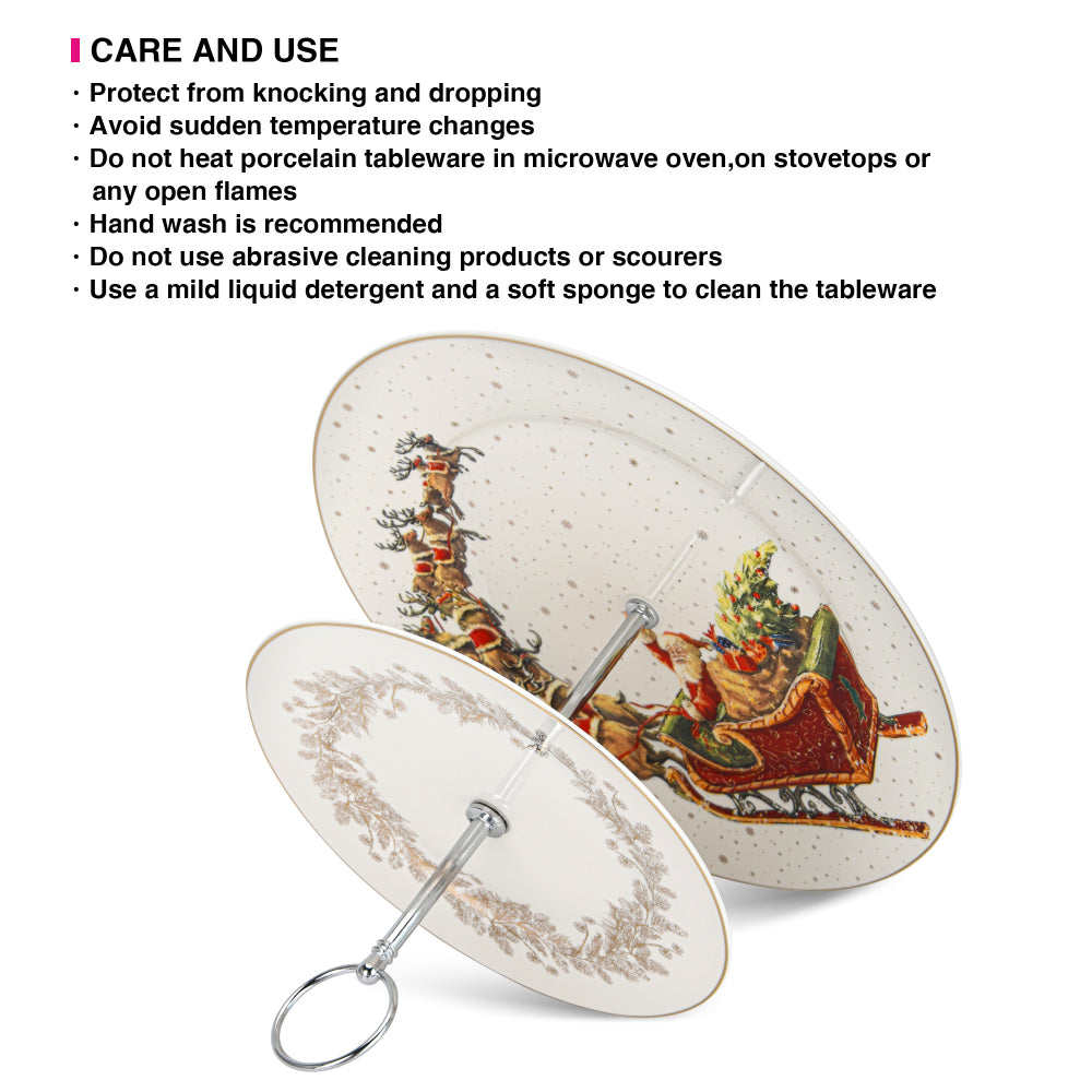 حامل فواكه فيسمان من طبقتين، لعيد الميلاد، مقاس ١٩/٢٧ سم، مصنوع من الخزف العظمي الجديد