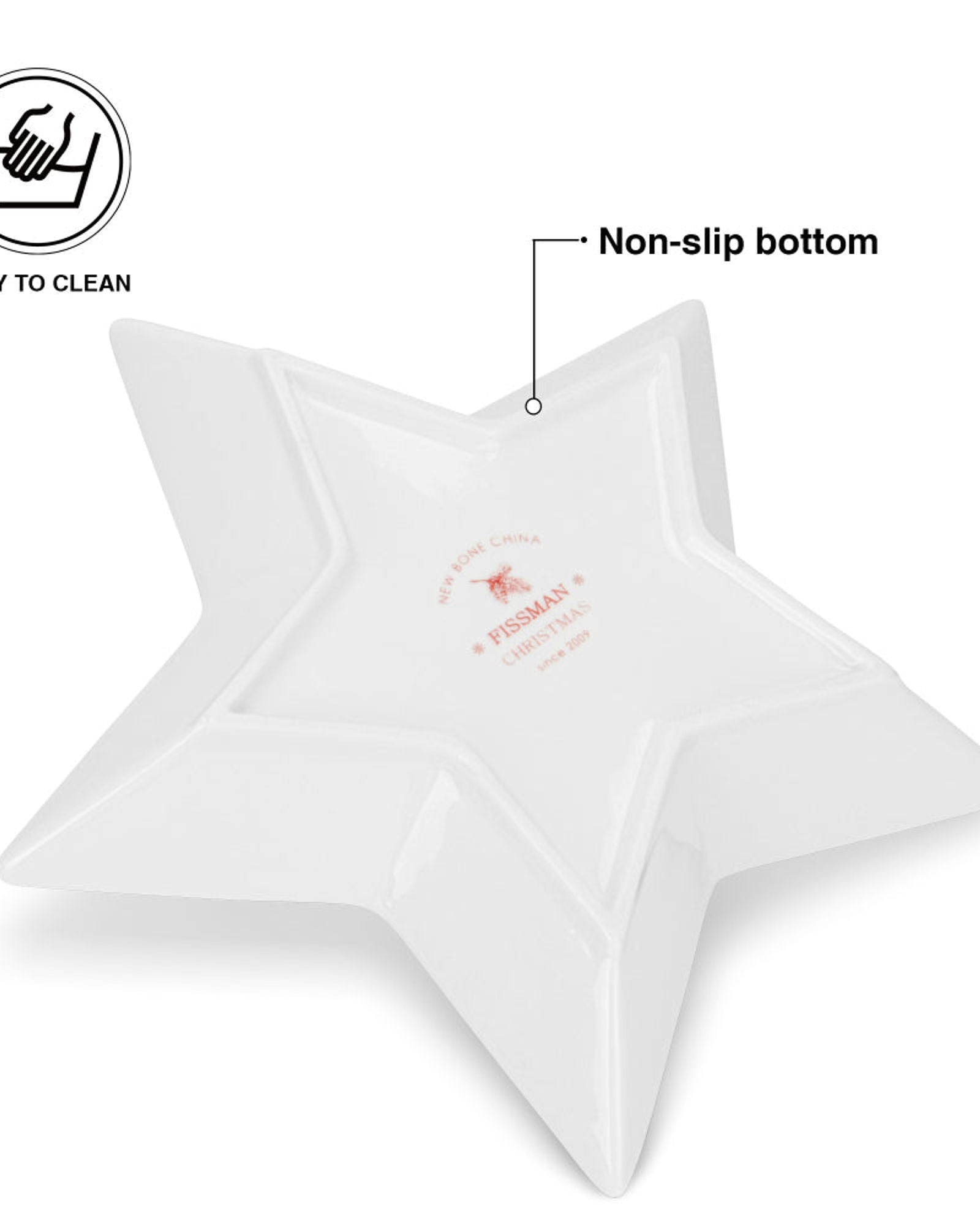 طبق فيسمان على شكل نجمة لعيد الميلاد، مقاس 19 سم، مصنوع من الخزف العظمي الجديد