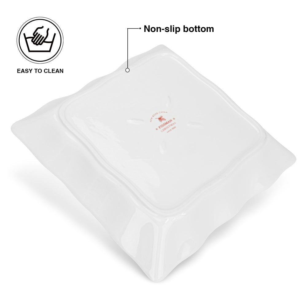 طبق فيسمان مربع الشكل 22 سم من الخزف الصيني العظمي الجديد لعيد الميلاد