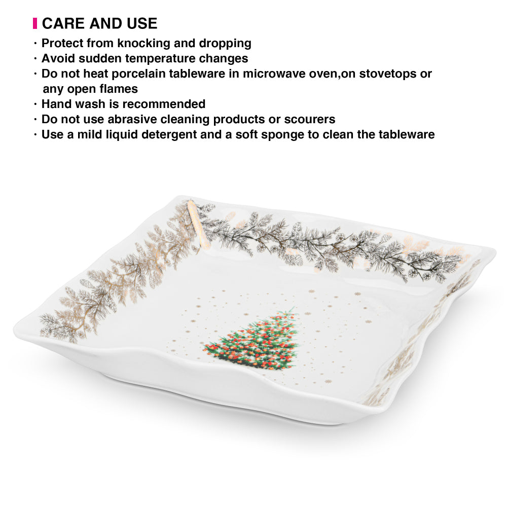 طبق فيسمان مربع الشكل 22 سم من الخزف الصيني العظمي الجديد لعيد الميلاد