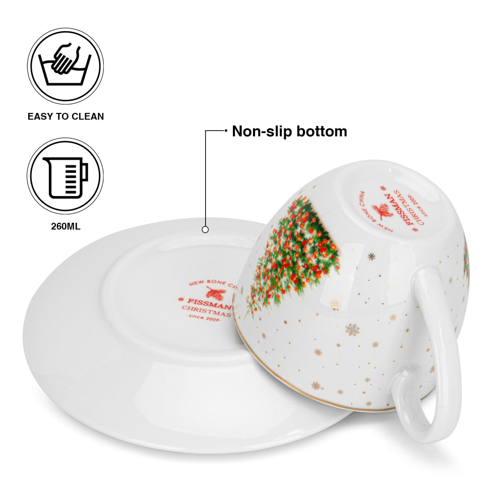 طقم أكواب وصحن من فيسمان، قطعتين، سعة 260 مل، مصنوع من الخزف العظمي الصيني الجديد لعيد الميلاد