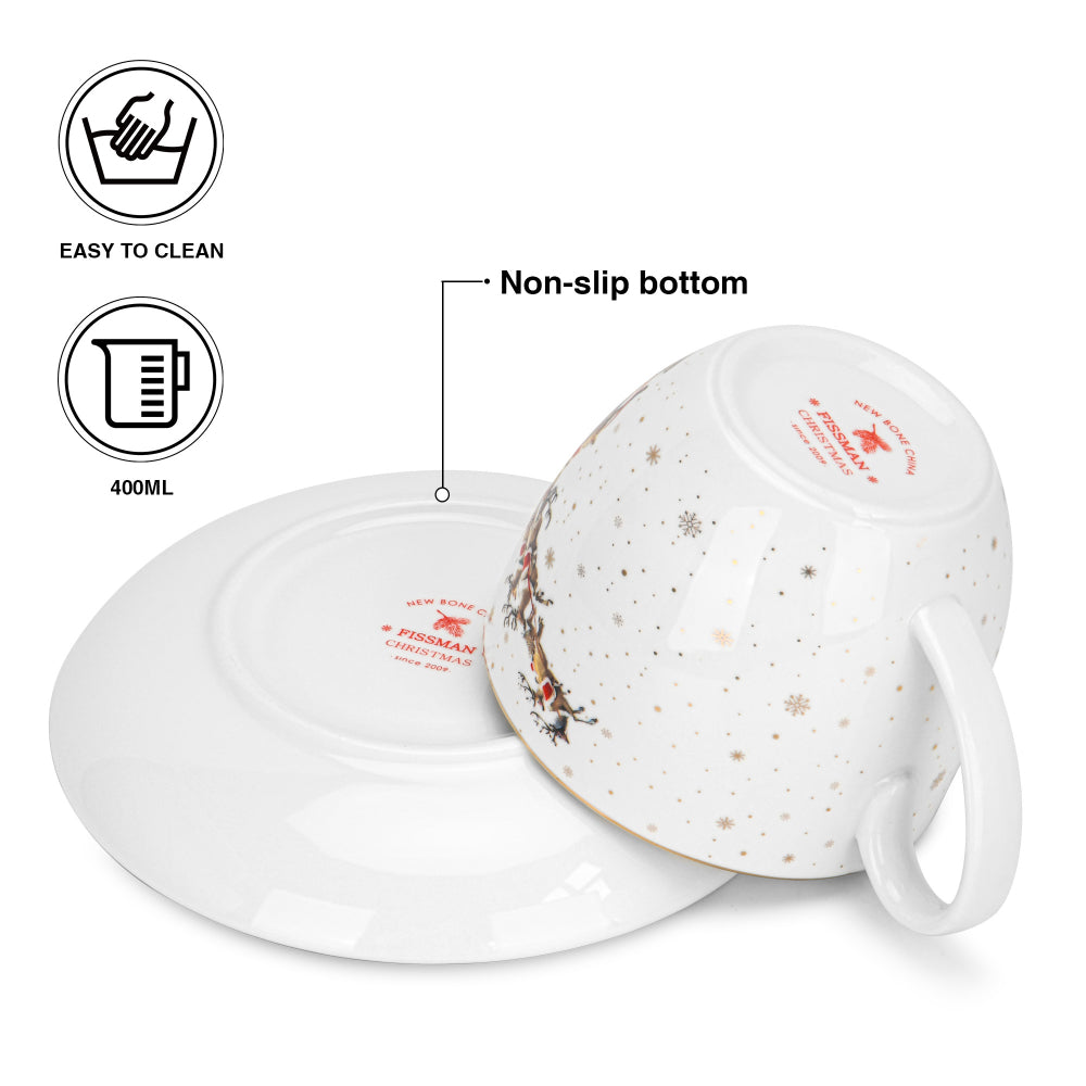 طقم أكواب وصحن من فيسمان، قطعتين، سعة 400 مل، مصنوع من الخزف العظمي الصيني الجديد لعيد الميلاد